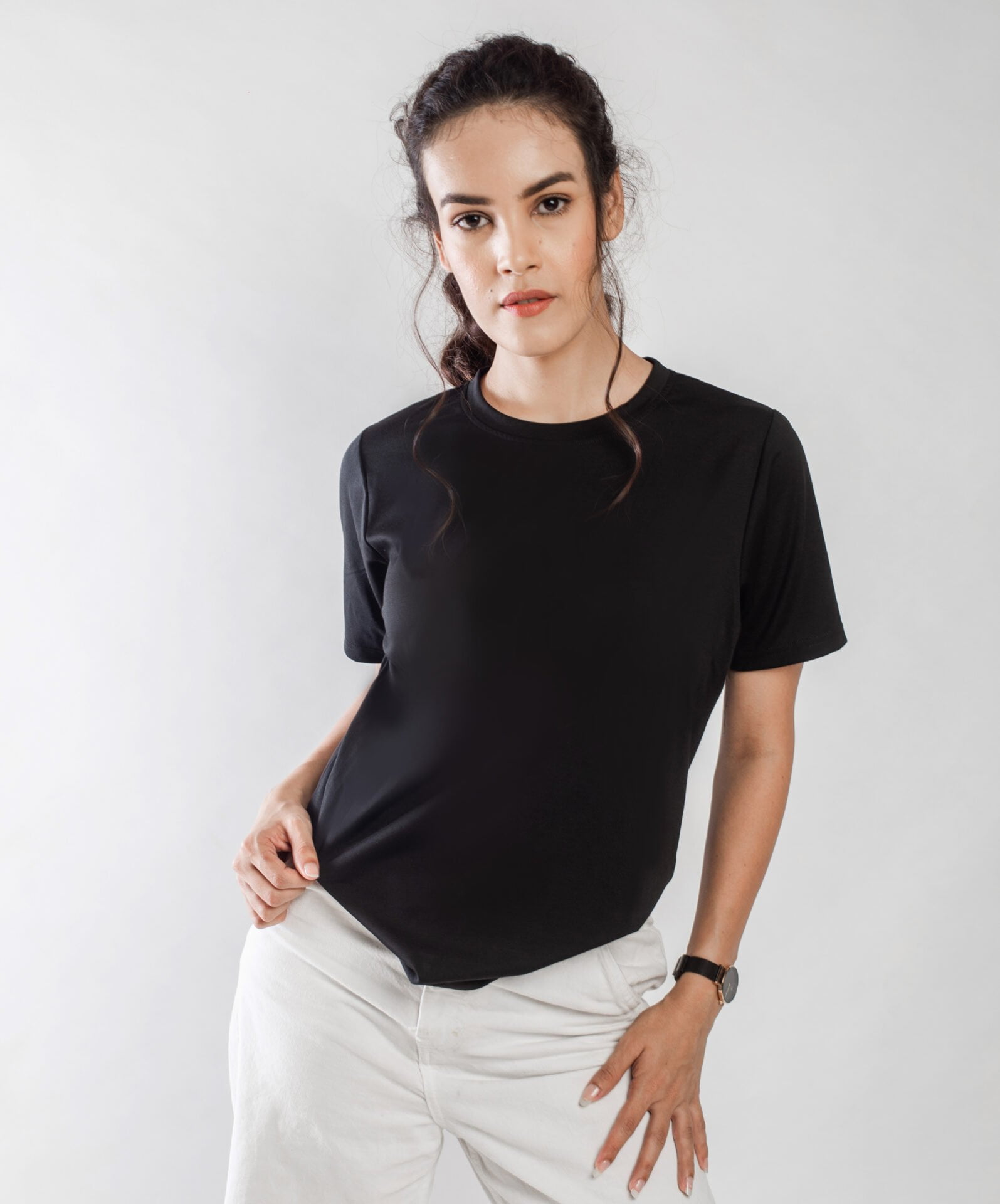 True Basic Plain Black Tshirt For Women - Black Canvas D001